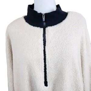 Fabletics Womens 3X Dream Polar Fleece 1/2 Zip Pullover Top Ivory Black Sweater
